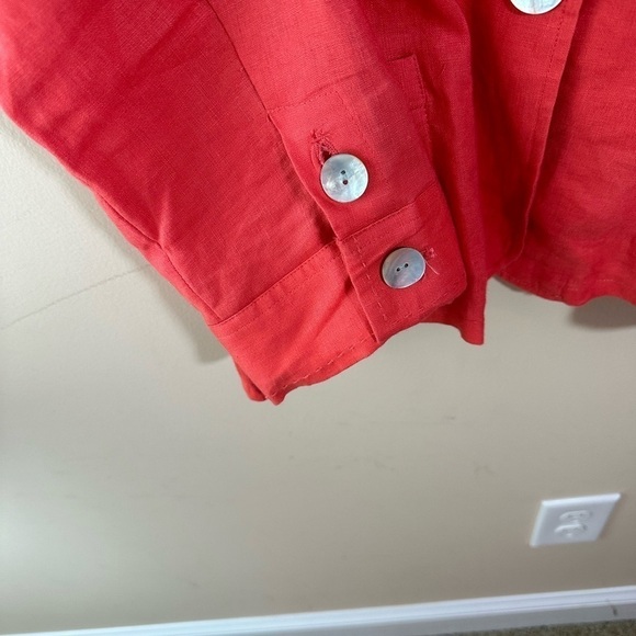 Kim Rogers 100% linen 3/4 sleeve coral pink women mother of pearl buttons jacket - Picture 3 of 6